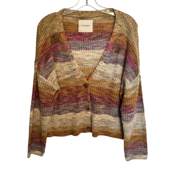 Lucky Brand V-Neck Button Cardigan Womens Large Multi Marl Ombre Stripe Topper - Picture 2 of 10